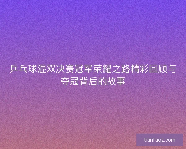 乒乓球混双决赛冠军荣耀之路精彩回顾与夺冠背后的故事