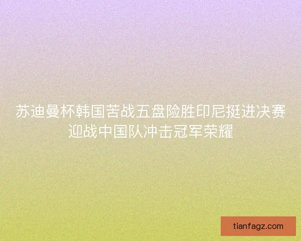 苏迪曼杯韩国苦战五盘险胜印尼挺进决赛迎战中国队冲击冠军荣耀